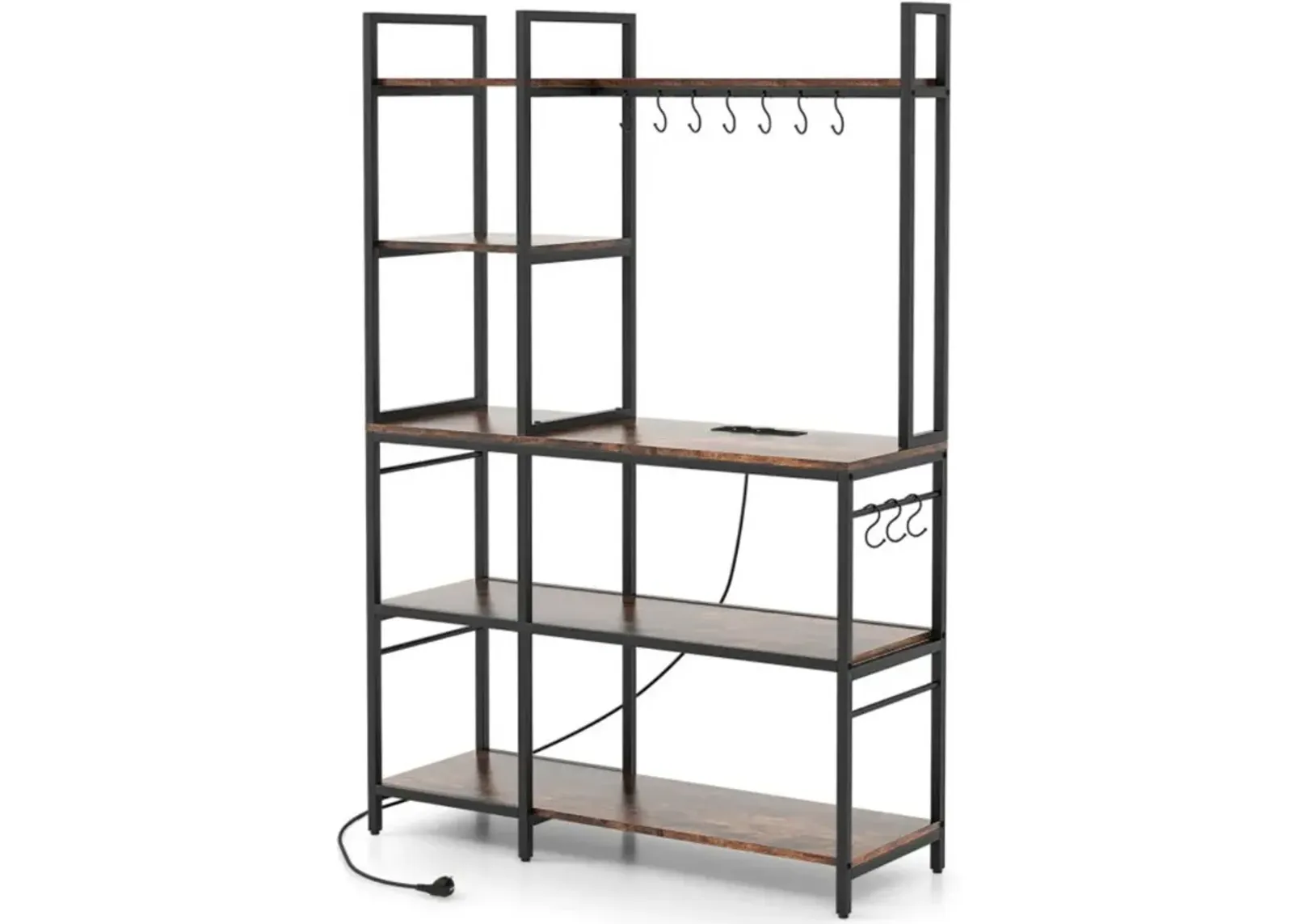 5-Tier Bakers Rack with Power Outlets and 10 S-Shaped Hooks