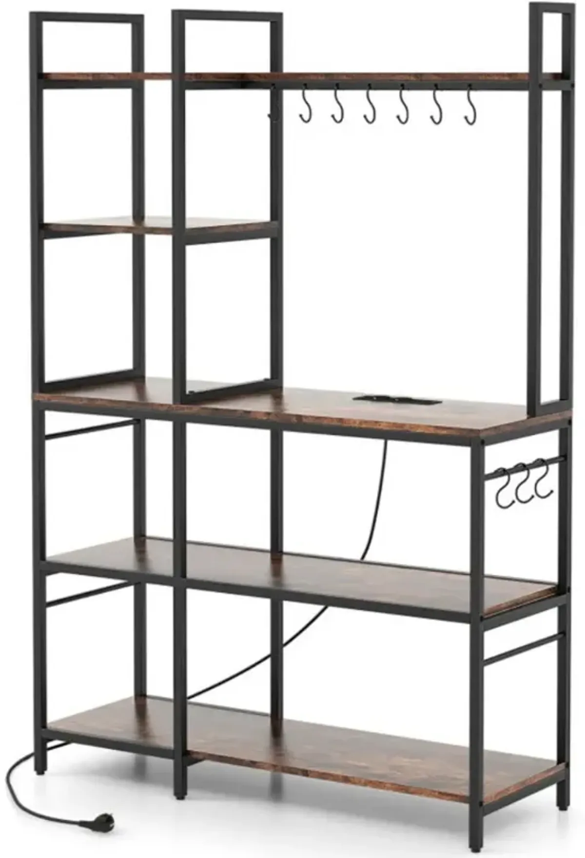 5-Tier Bakers Rack with Power Outlets and 10 S-Shaped Hooks