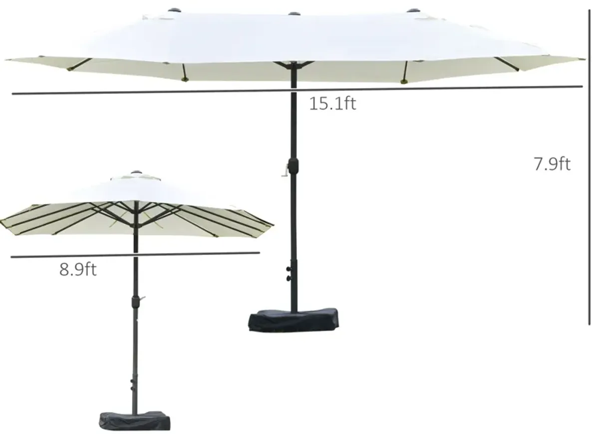 Beige Outdoor Canopy: 15ft Double-Canopy Rectangular Patio Umbrella