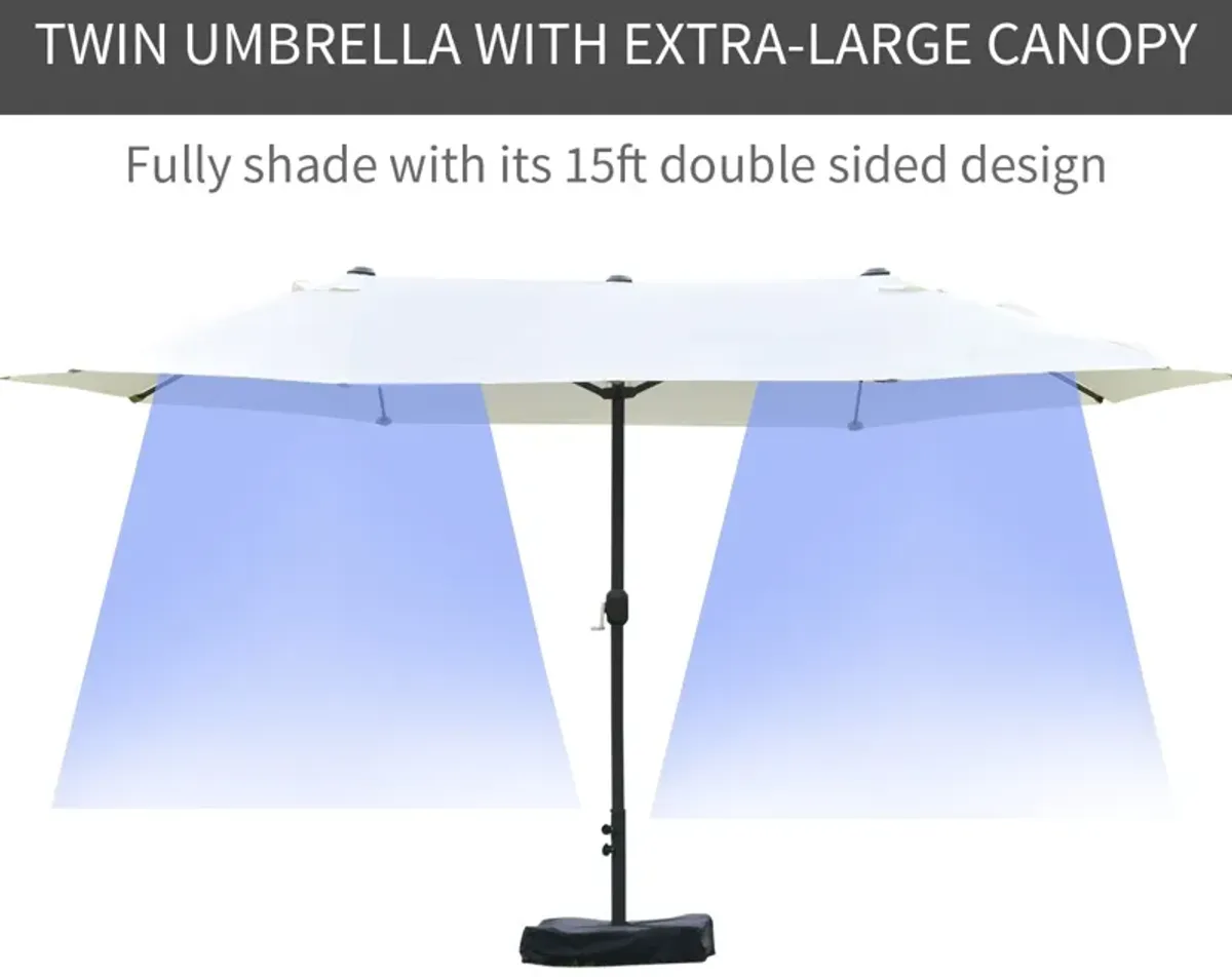 Beige Outdoor Canopy: 15ft Double-Canopy Rectangular Patio Umbrella