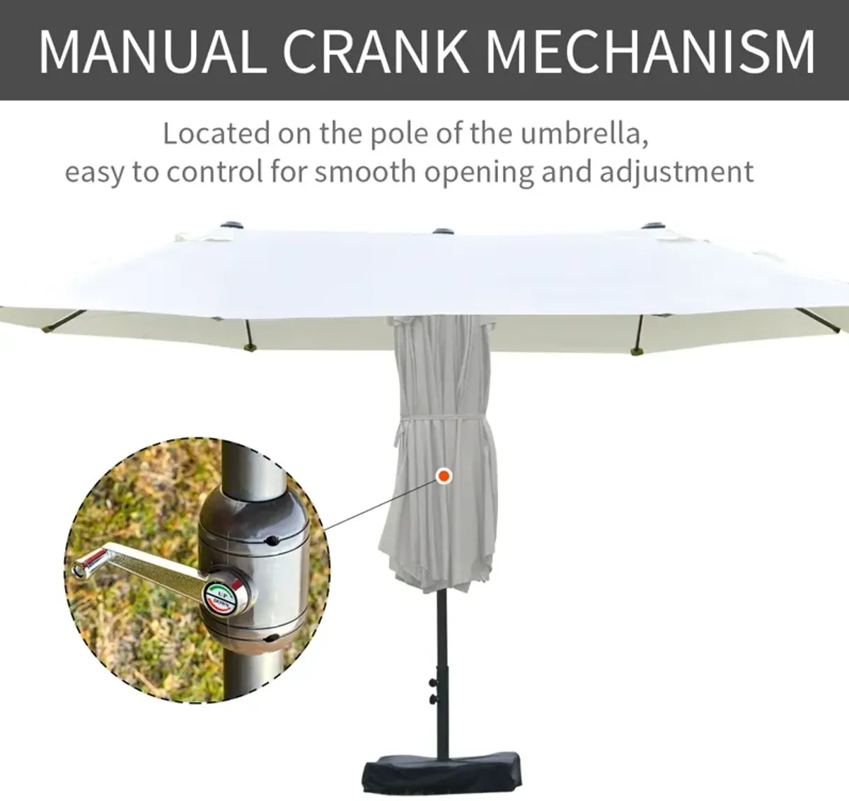 Beige Outdoor Canopy: 15ft Double-Canopy Rectangular Patio Umbrella