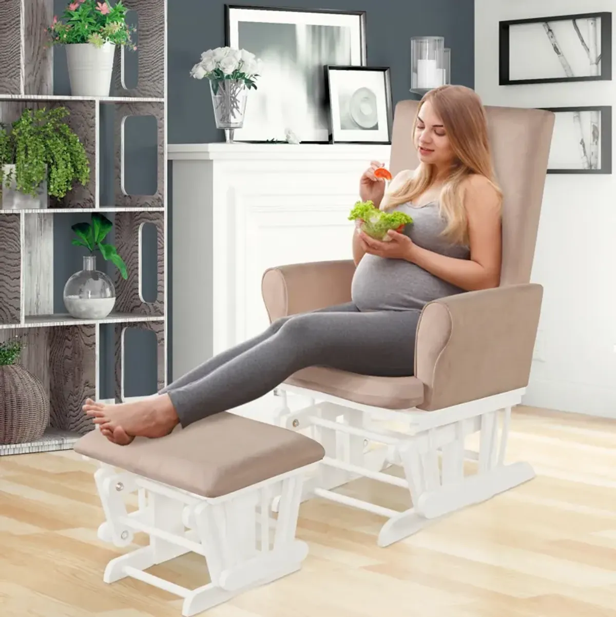 Baby Nursery Relax Rocker Rocking Chair Glider and Ottoman Cushion Set