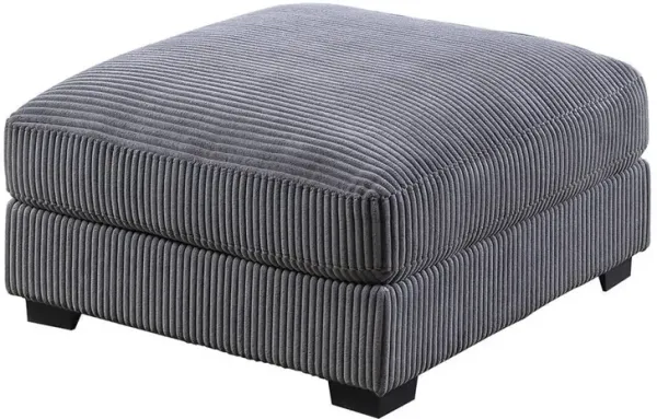 Joana Cocktail Ottoman, Dark Gray Wide Welt Corduroy Fabric, 37 Inch - Benzara