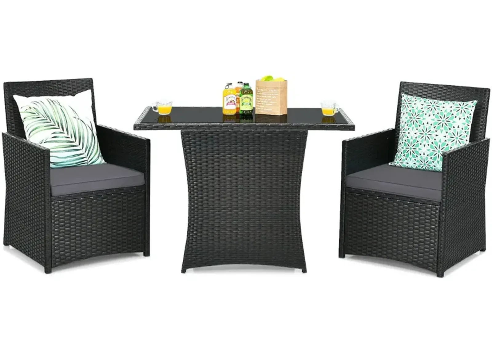 3 Pieces Patio Rattan Furniture Set with Cushion and Sofa Armrest