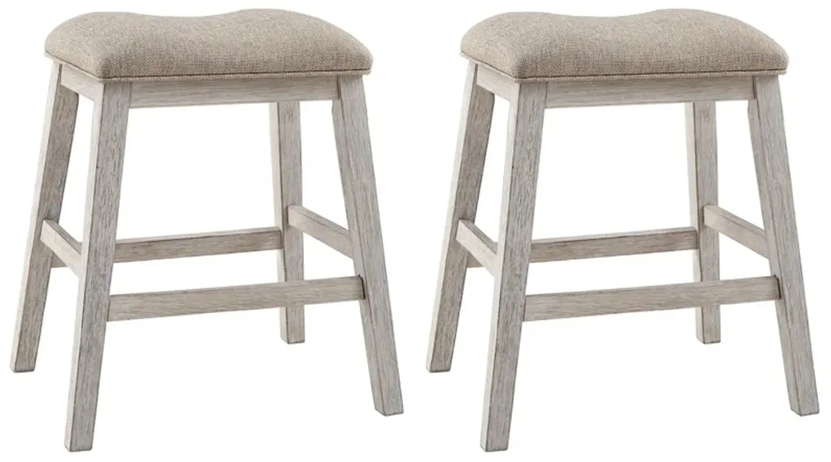 Fabric Upholstered Stool with Angled Legs, Set of 2, Beige-Benzara