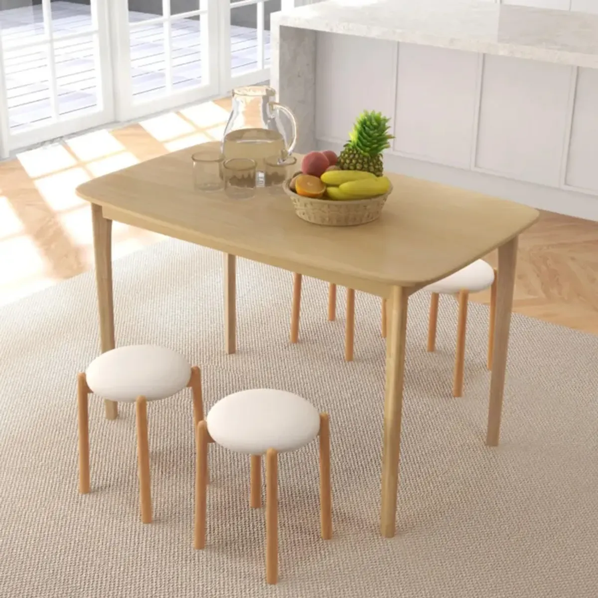 Hivvago 48 Inch Solid Wood Dining Table with Rubber Wood Supporting Legs for Kitchen Dining Room