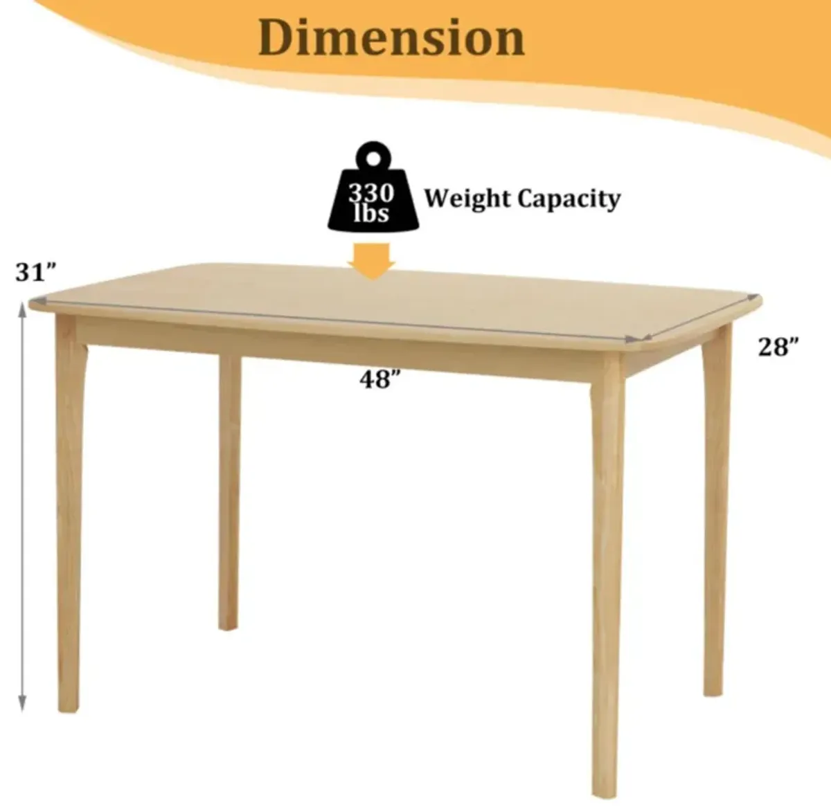 Hivvago 48 Inch Solid Wood Dining Table with Rubber Wood Supporting Legs for Kitchen Dining Room