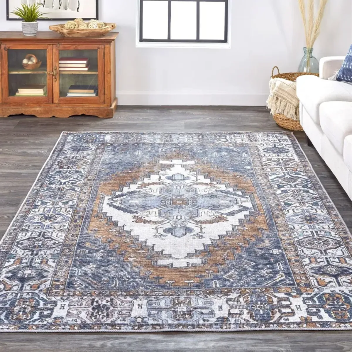 Percy 39AIF Blue/Ivory/Brown 5'3" x 7'6" Rug