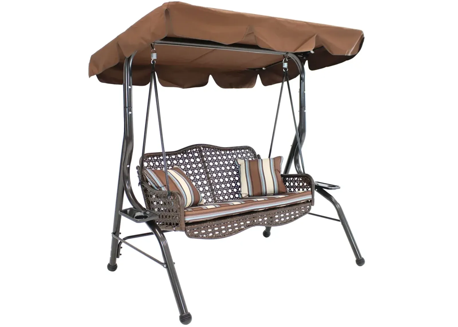 Sunnydaze 2-Person Steel Patio Swing Bench with Canopy/Cushion - Brown