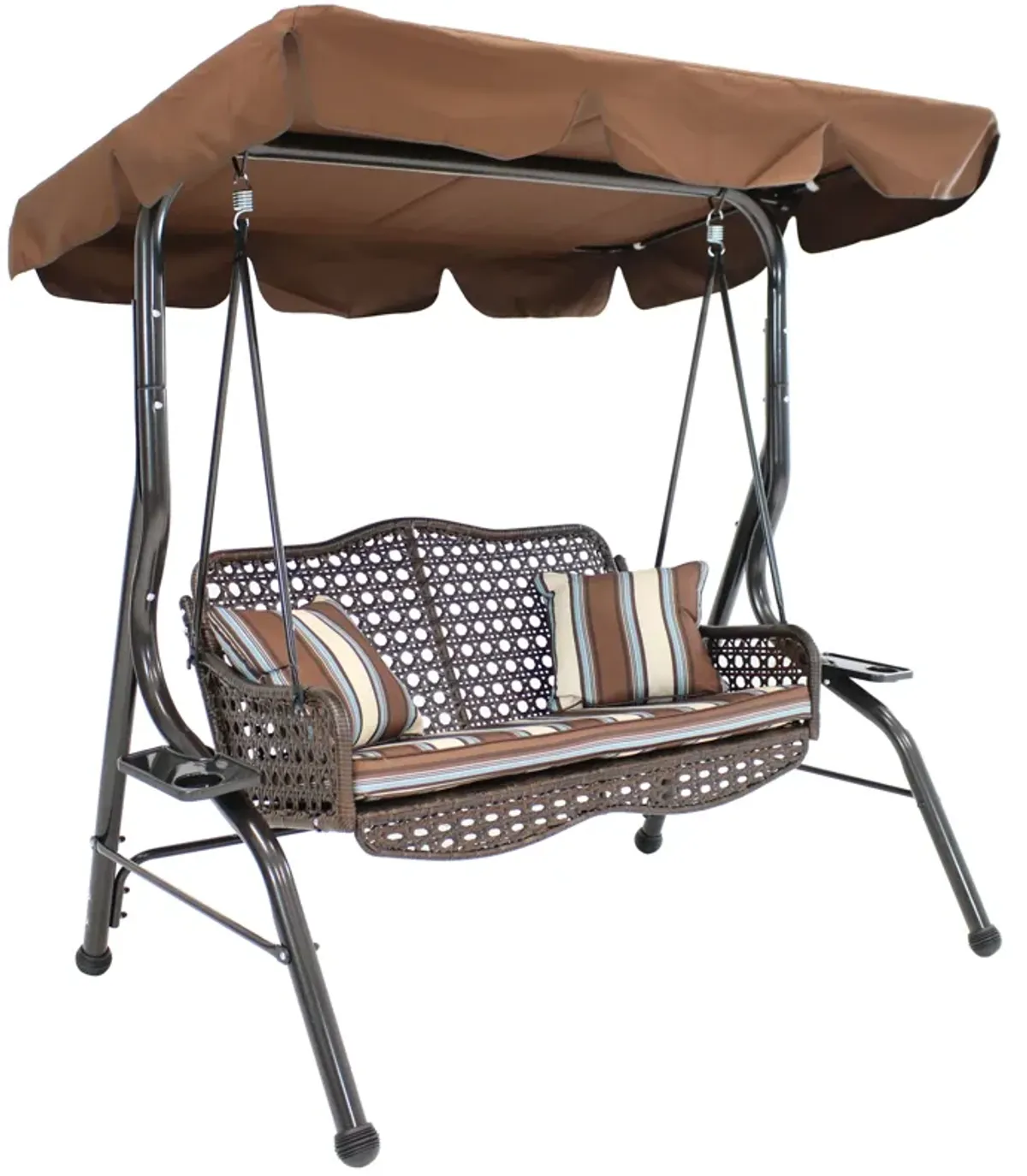 Sunnydaze 2-Person Steel Patio Swing Bench with Canopy/Cushion - Brown