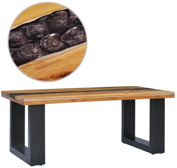 vidaXL Coffee Table 39.3"x19.6"x15.7" Solid Teak Wood and Polyresin