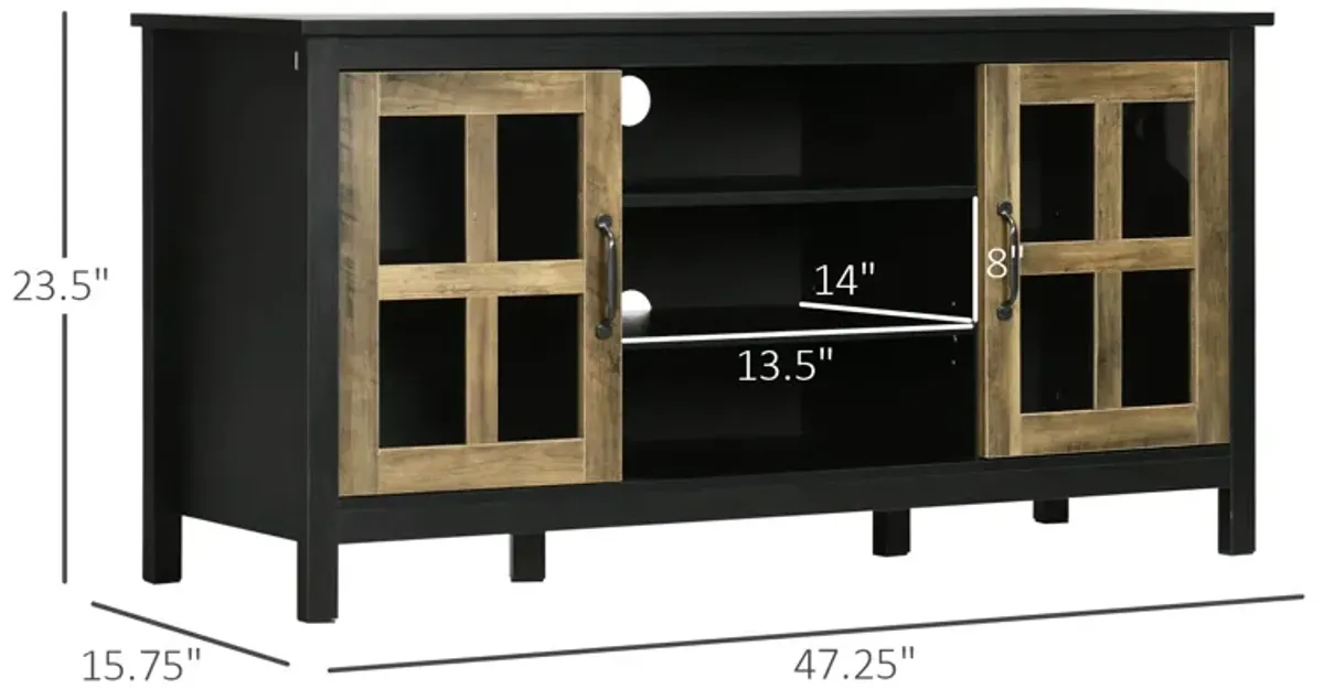 Black TV Console: 55" Farmhouse Stand with Shelves & Doors