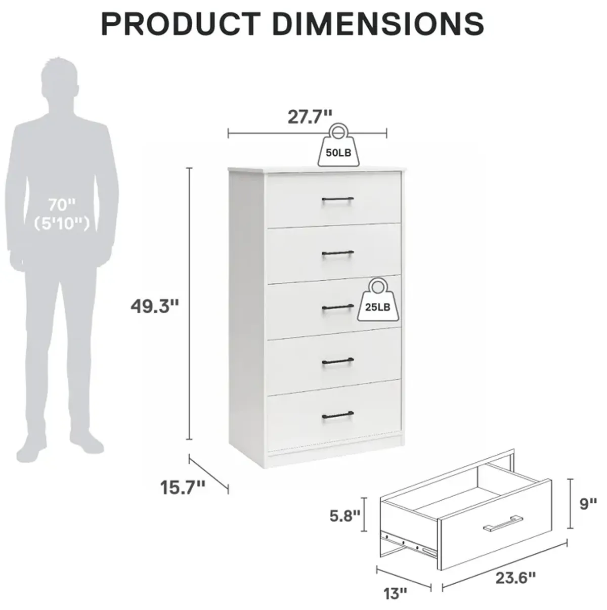 BrEZ Build Pearce Tall 5 Drawer Dresser