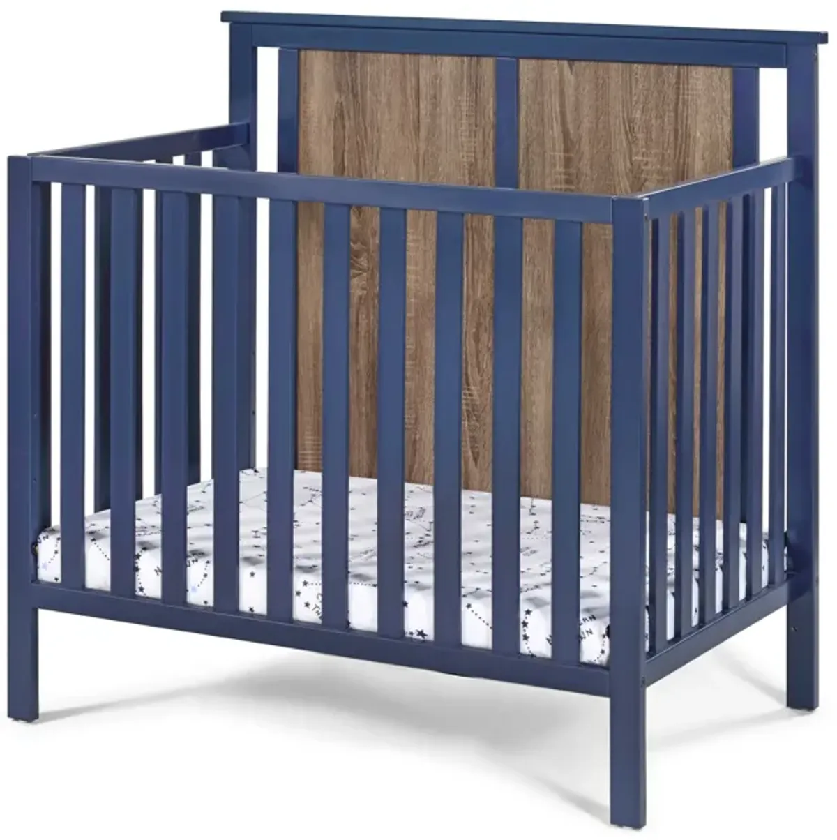 Suite Bebe Connelly Mini Crib Midnight Blue/Vintage Walnut With Mattress Pad