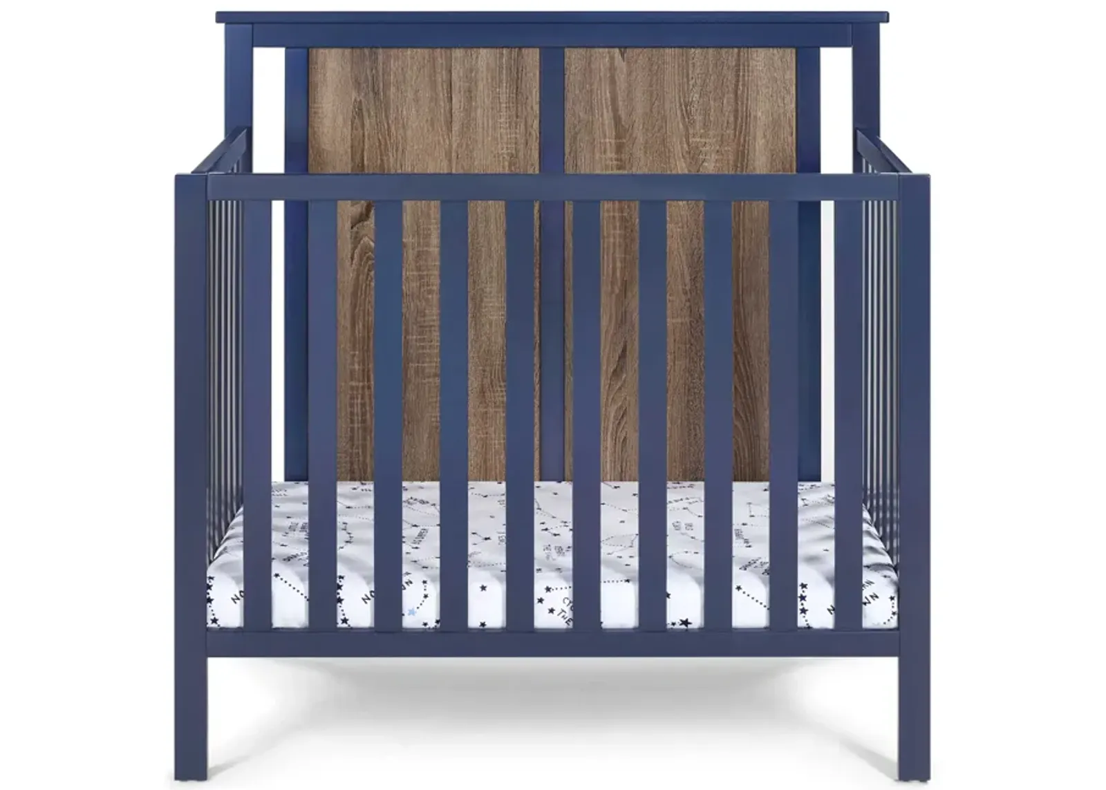 Suite Bebe Connelly Mini Crib Midnight Blue/Vintage Walnut With Mattress Pad