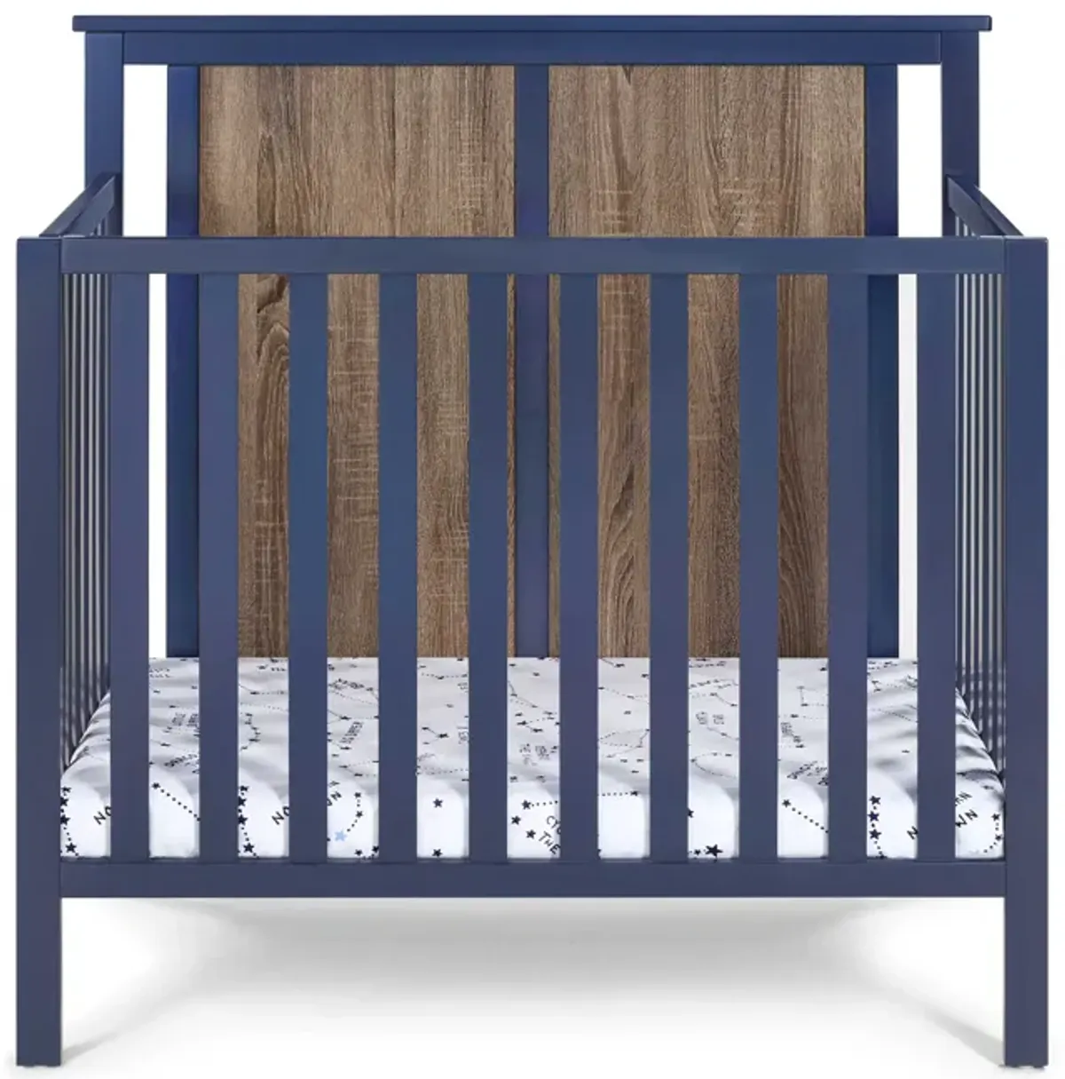 Suite Bebe Connelly Mini Crib Midnight Blue/Vintage Walnut With Mattress Pad