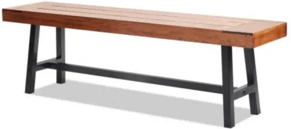 Patio Bench – Outdoor Wooden Bench with Metal Legs, Heavy Duty Seating for Garden, Park, or Deck