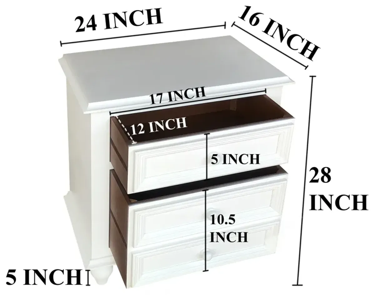 Wooden Nightstand With 2 Drawers, White-Benzara