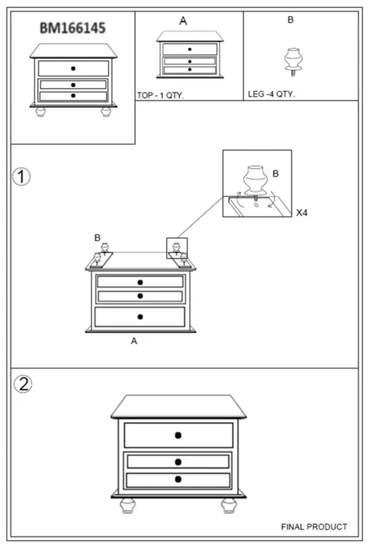 Wooden Nightstand With 2 Drawers, White-Benzara