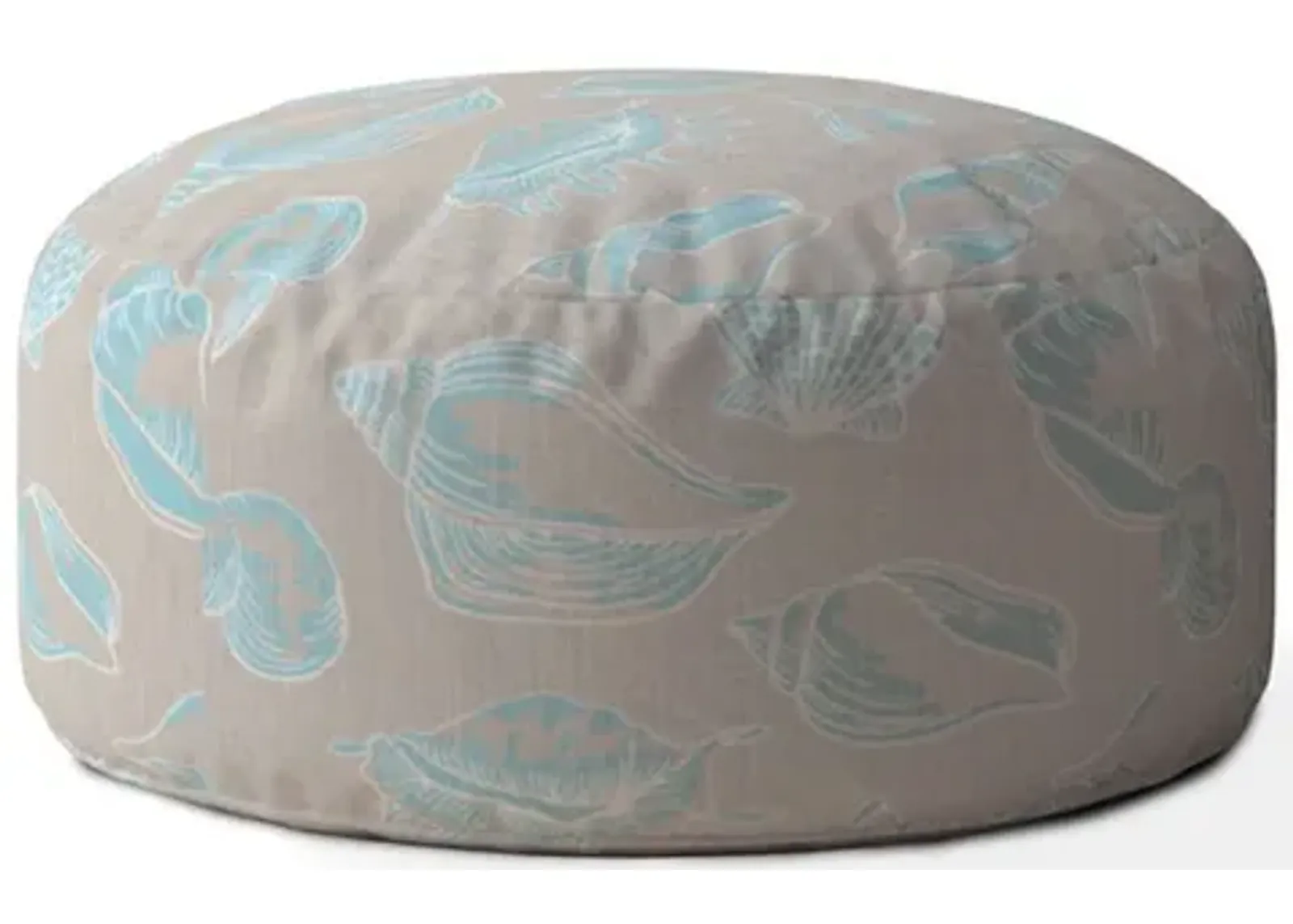 Homezia 24" Light Blue And Grey Canvas Round Animal Print Pouf Ottoman