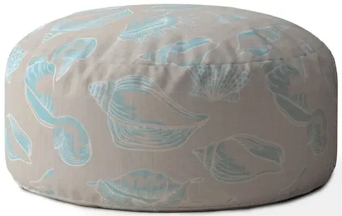 Homezia 24" Light Blue And Grey Canvas Round Animal Print Pouf Ottoman