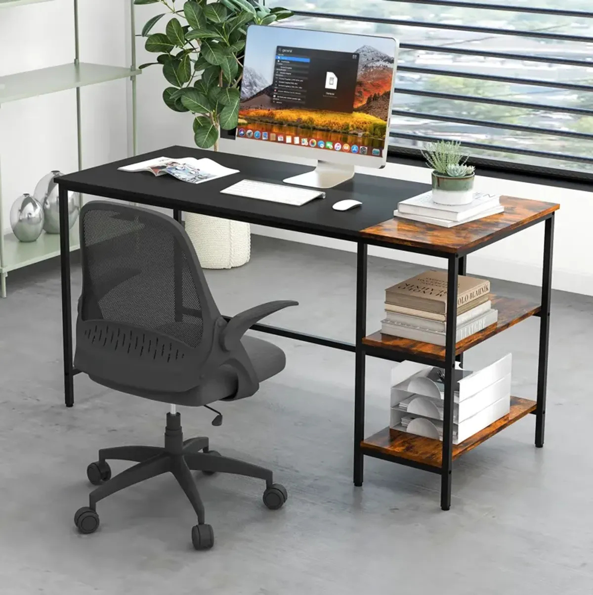 55" Modern Industrial Style Study Writing Desk with 2 Storage Shelves