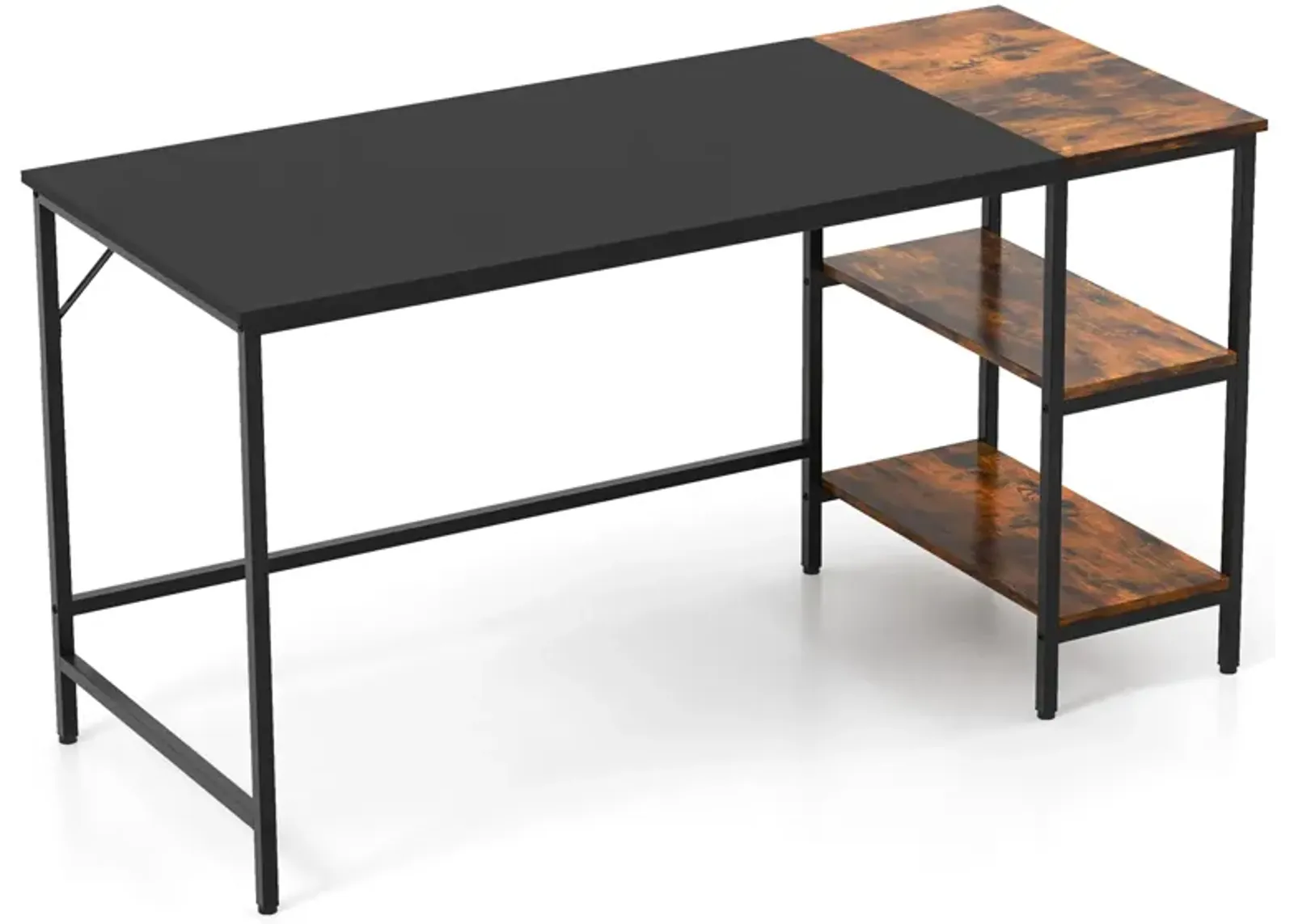 55" Modern Industrial Style Study Writing Desk with 2 Storage Shelves