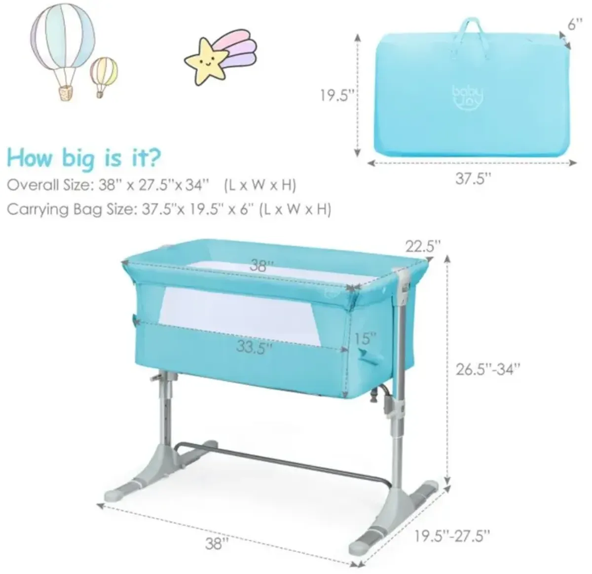 Hivvago Travel Portable Baby Bed Side Sleeper  Bassinet Crib with Carrying Bag