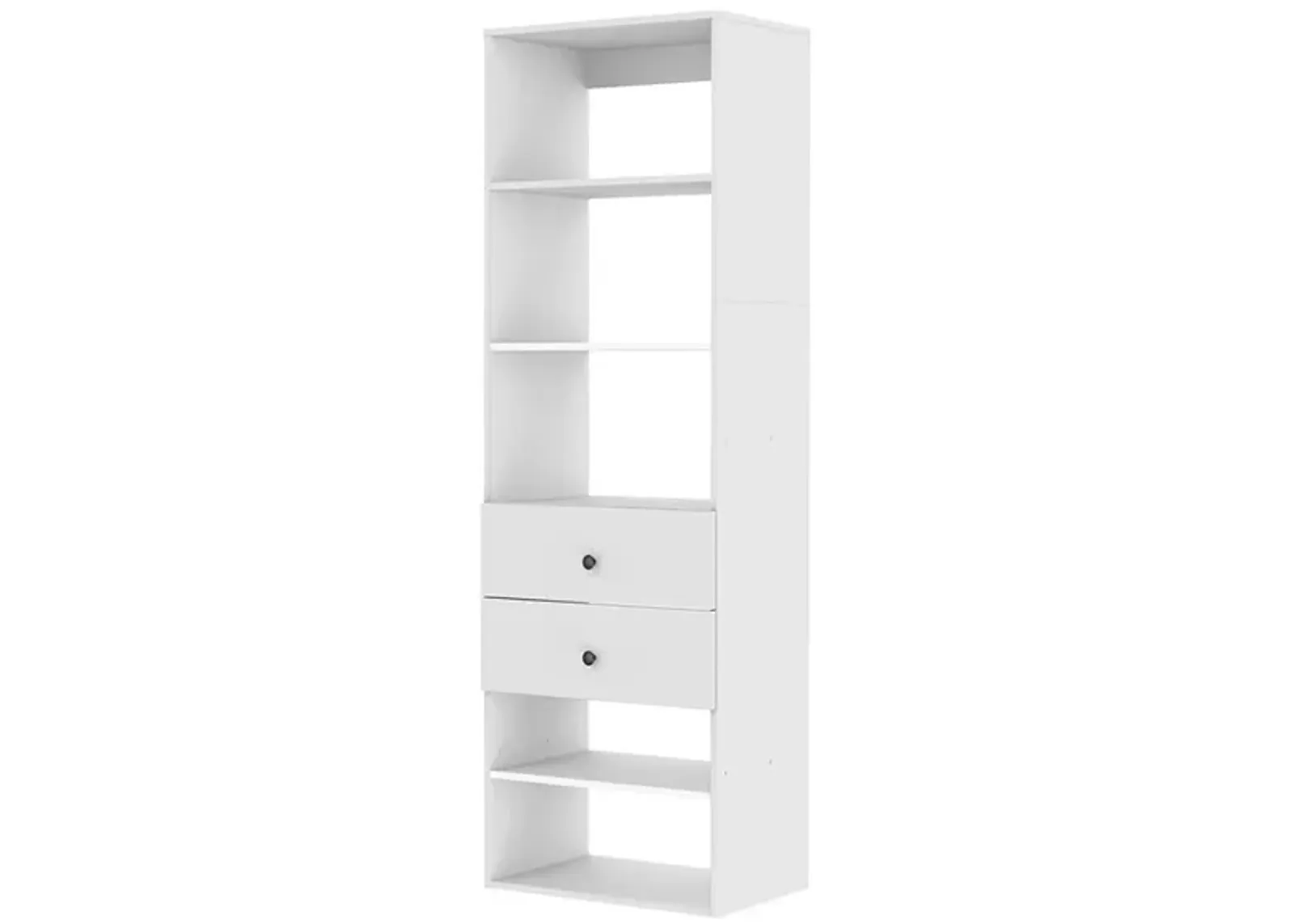 Tall Closet System Wall-Mounted Garment Rack, Walk in Clothes Storage Cabinet Built-in Closet Organization with 5 Shelves and 2 Drawers for Bedroom, White