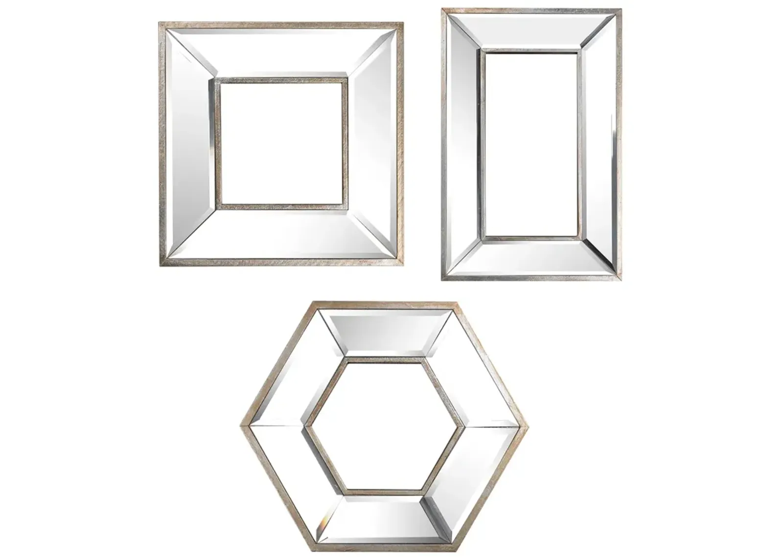 18, 14, 11 Inch Modern Accent Wall Mirror, Set of 3 Varied Shapes, Silver-Benzara