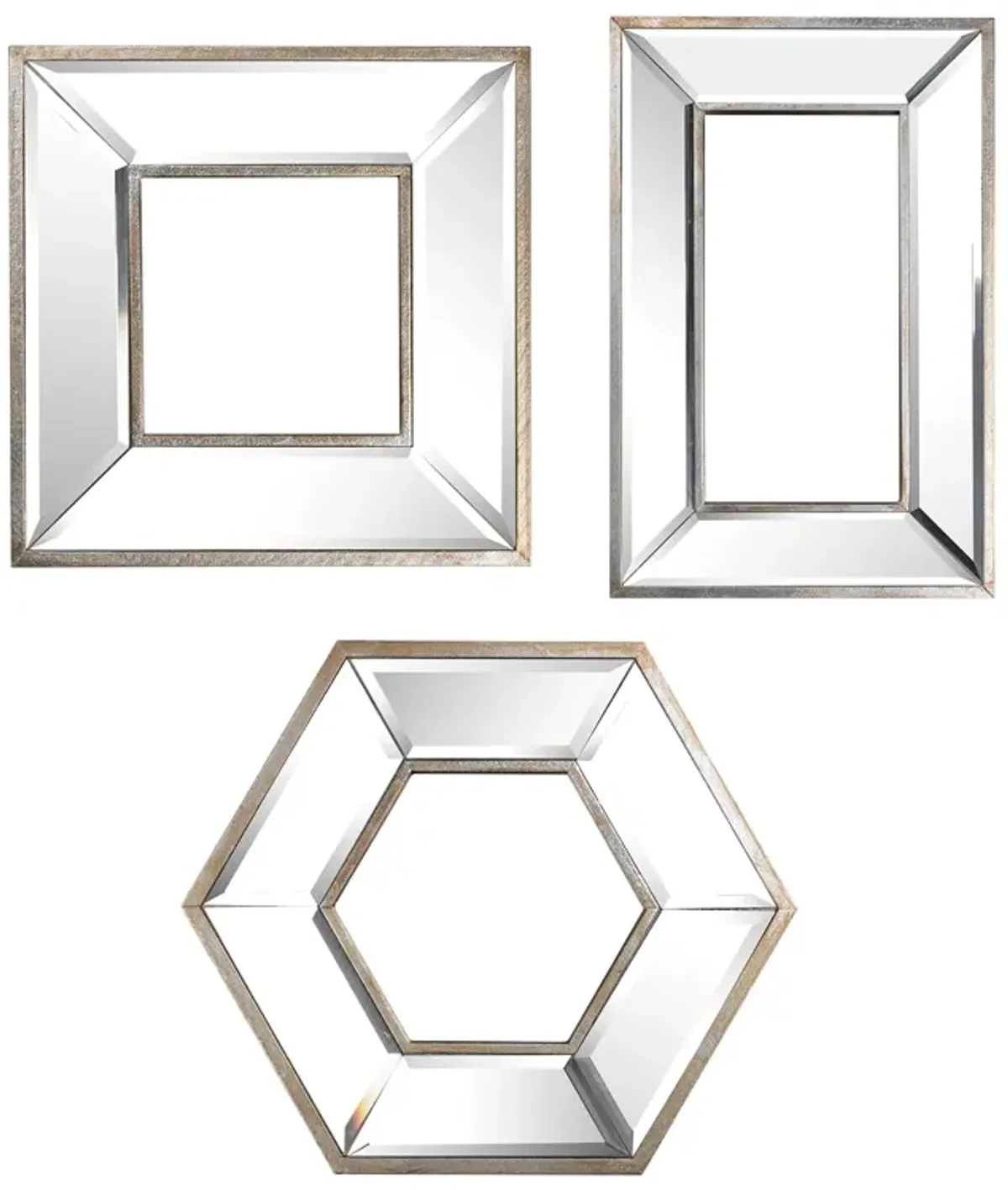 18, 14, 11 Inch Modern Accent Wall Mirror, Set of 3 Varied Shapes, Silver-Benzara