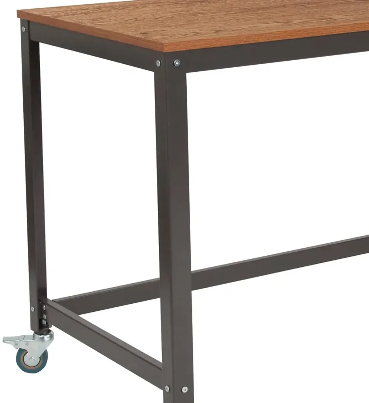 Flash Furniture Livingston Collection Computer Table and Desk in Brown Oak Wood Grain Finish with Metal Wheels