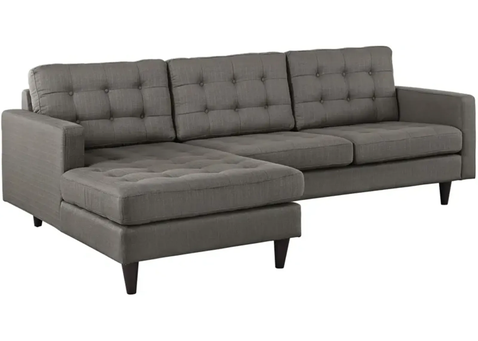 Modway Empress Mid-Century Modern Upholstered Fabric Left-Arm Facing Sectional Sofa in Granite