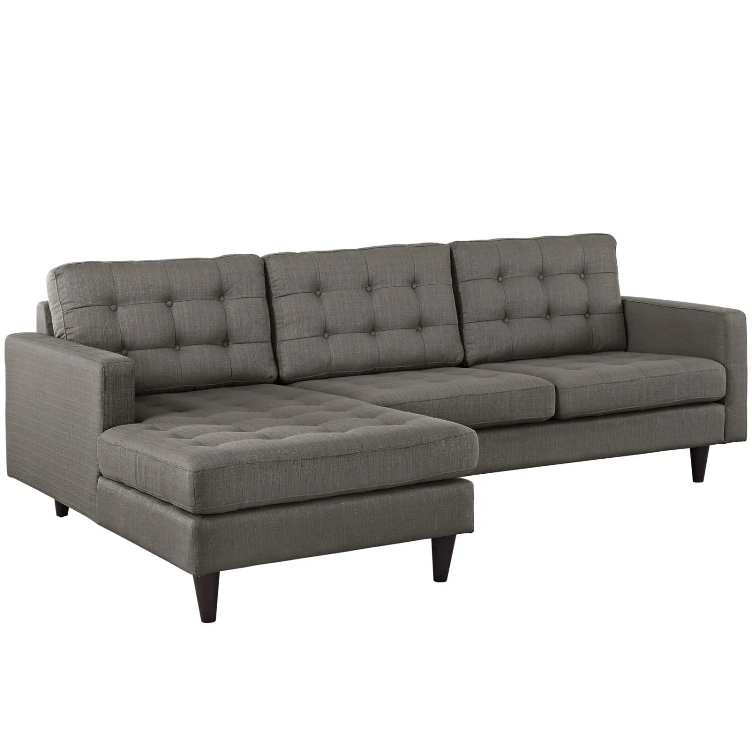 Modway Empress Mid-Century Modern Upholstered Fabric Left-Arm Facing Sectional Sofa in Granite