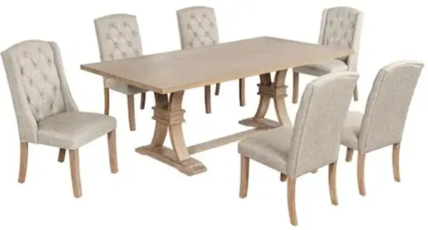 Best Quality Furniture 7 Piece Traditional Dining Table With Beige Side Chairs