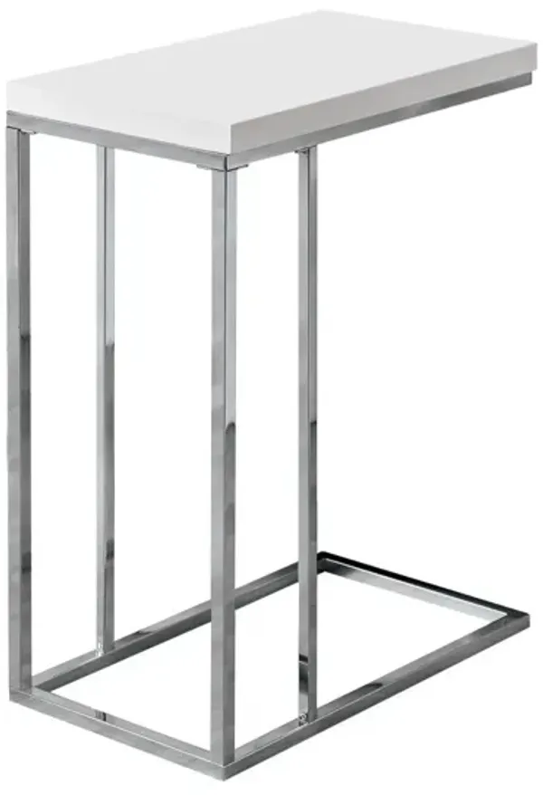 Monarch Specialties 3008, C-shaped, End, Side, Snack, Living Room, Bedroom, Laminate, White, Contemporary, Modern Accent Table-Glossy Chrome Metal, 10.25" L x 18.25" W x 25.25" H
