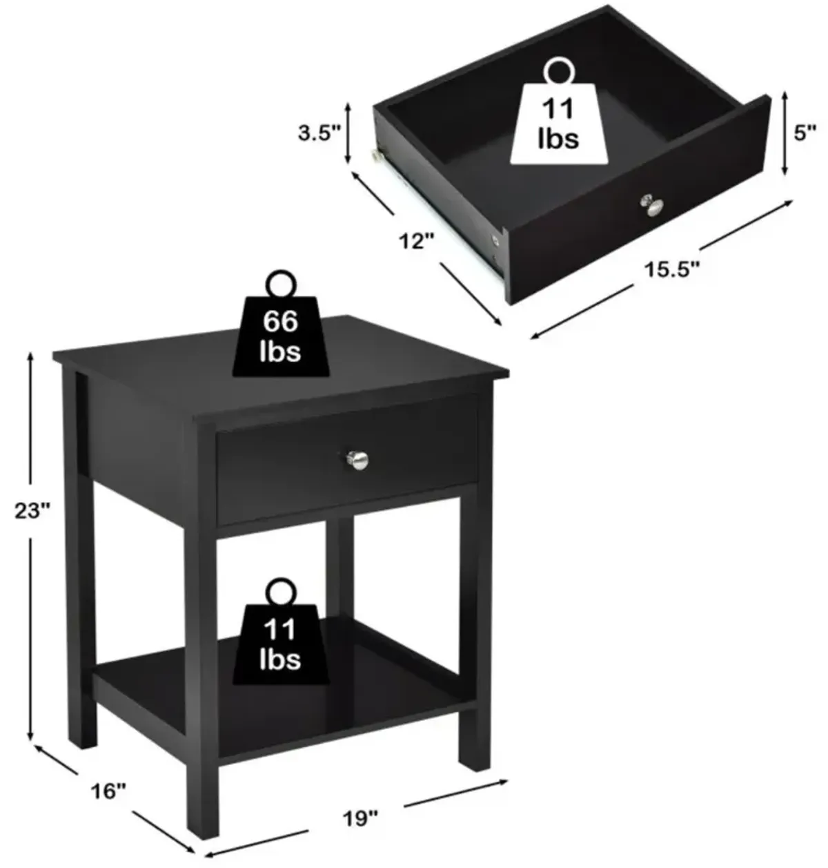 Hivvago Wooden Storage Shelf with Drawer for Bedroom and Living Room