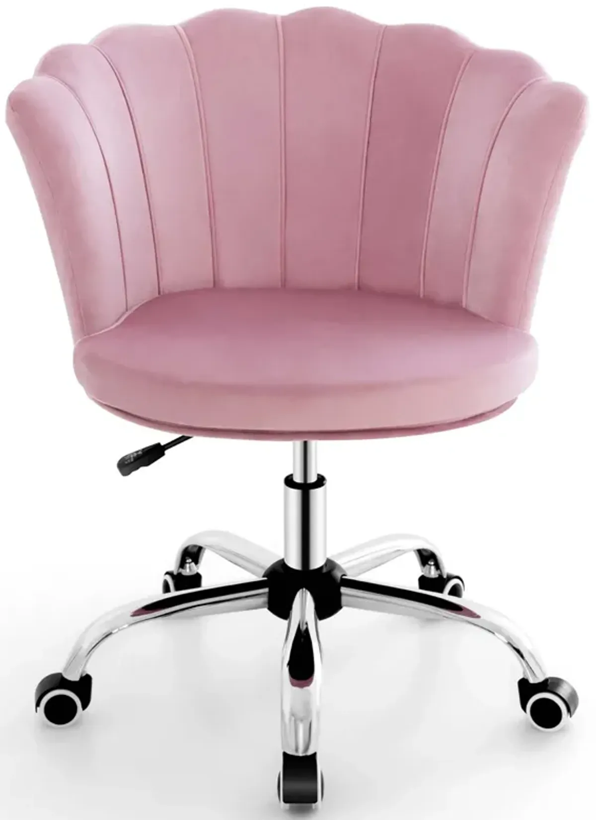 Costway Velvet Petal Shell Office Chair Adjustable Swivel Accent Vanity Armchair Pink