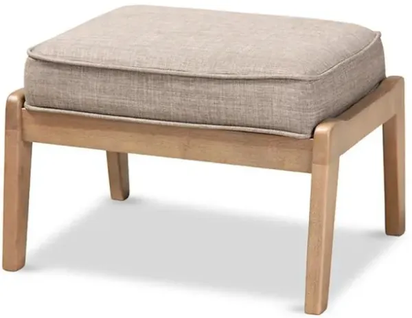 Light Grey Fabric Upholstered Antique Oak Finished Wood Ottoman