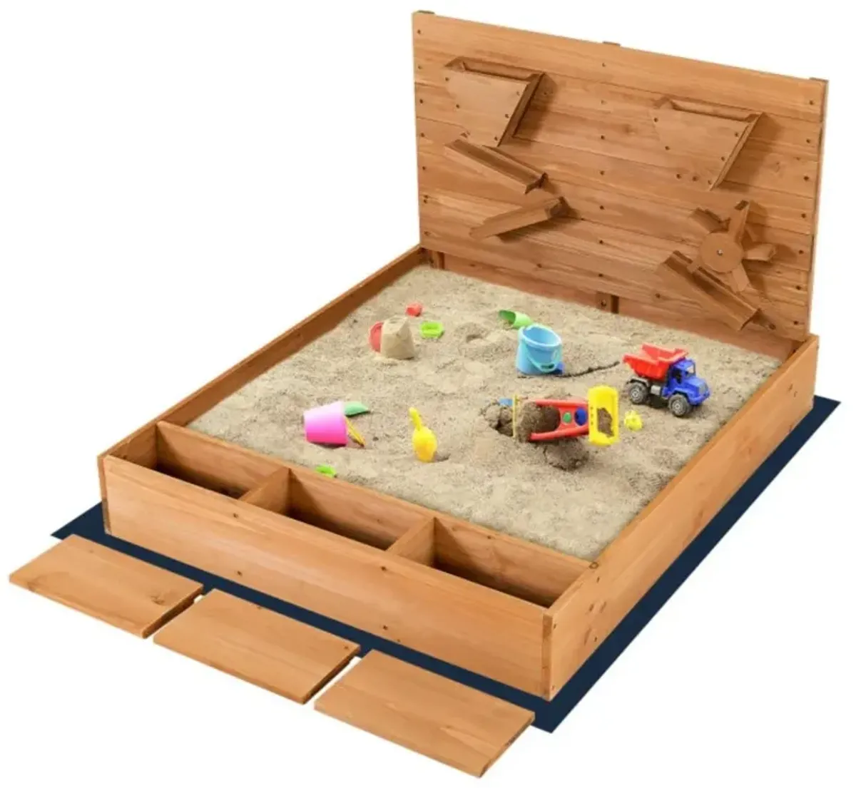 Hivvago Kids Wooden Square Sandbox with Cover