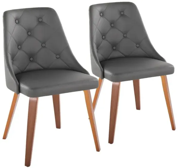 LumiSource Walnut Wood, Grey PU Marche Chair - Set of 2