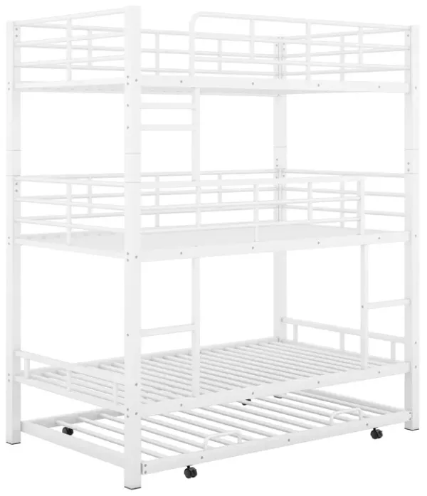 Space-Saving Metal Triple Bunk Bed with Full-Length Guardrails Twin Size, Antique White