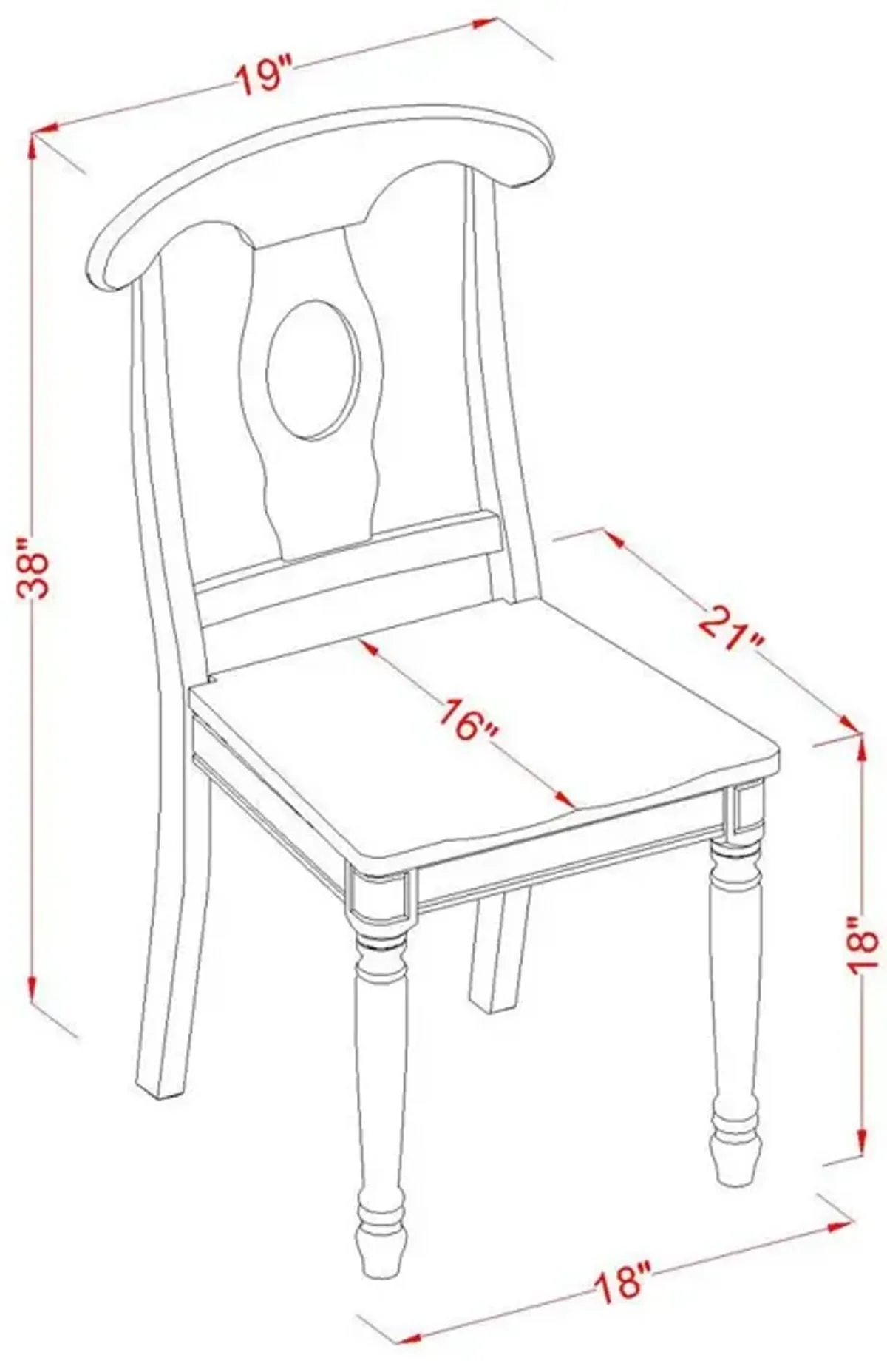 East West Furniture Napoleon  styled  chair  with  Wood  seat,  Set  of  2