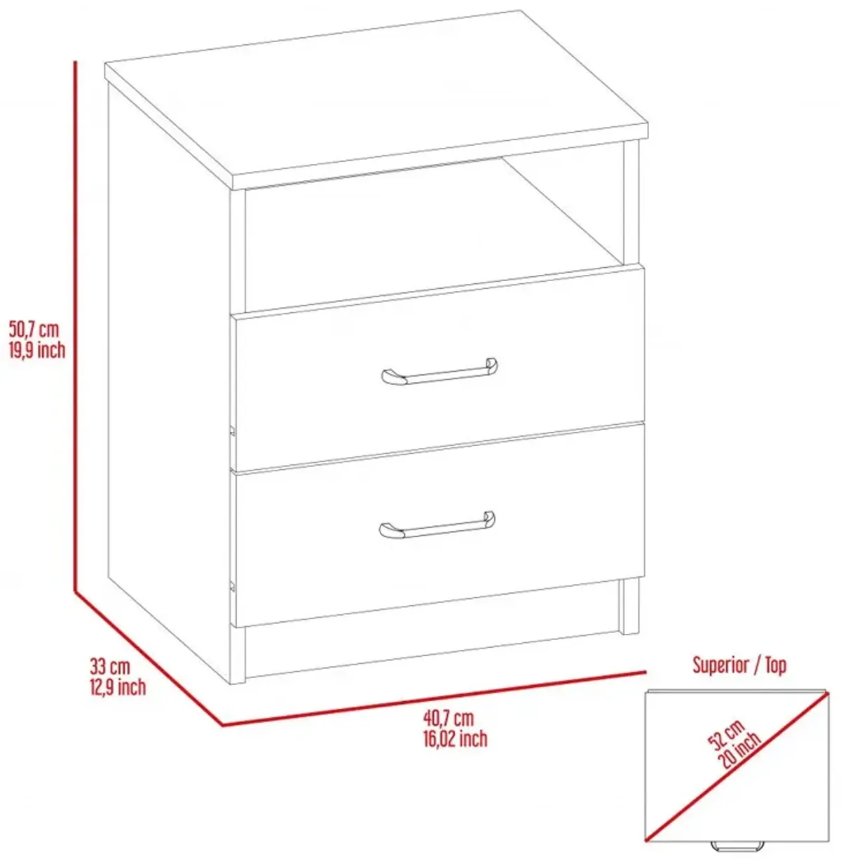 Hivvago Brown Open Compartment Two Drawer Nightstand