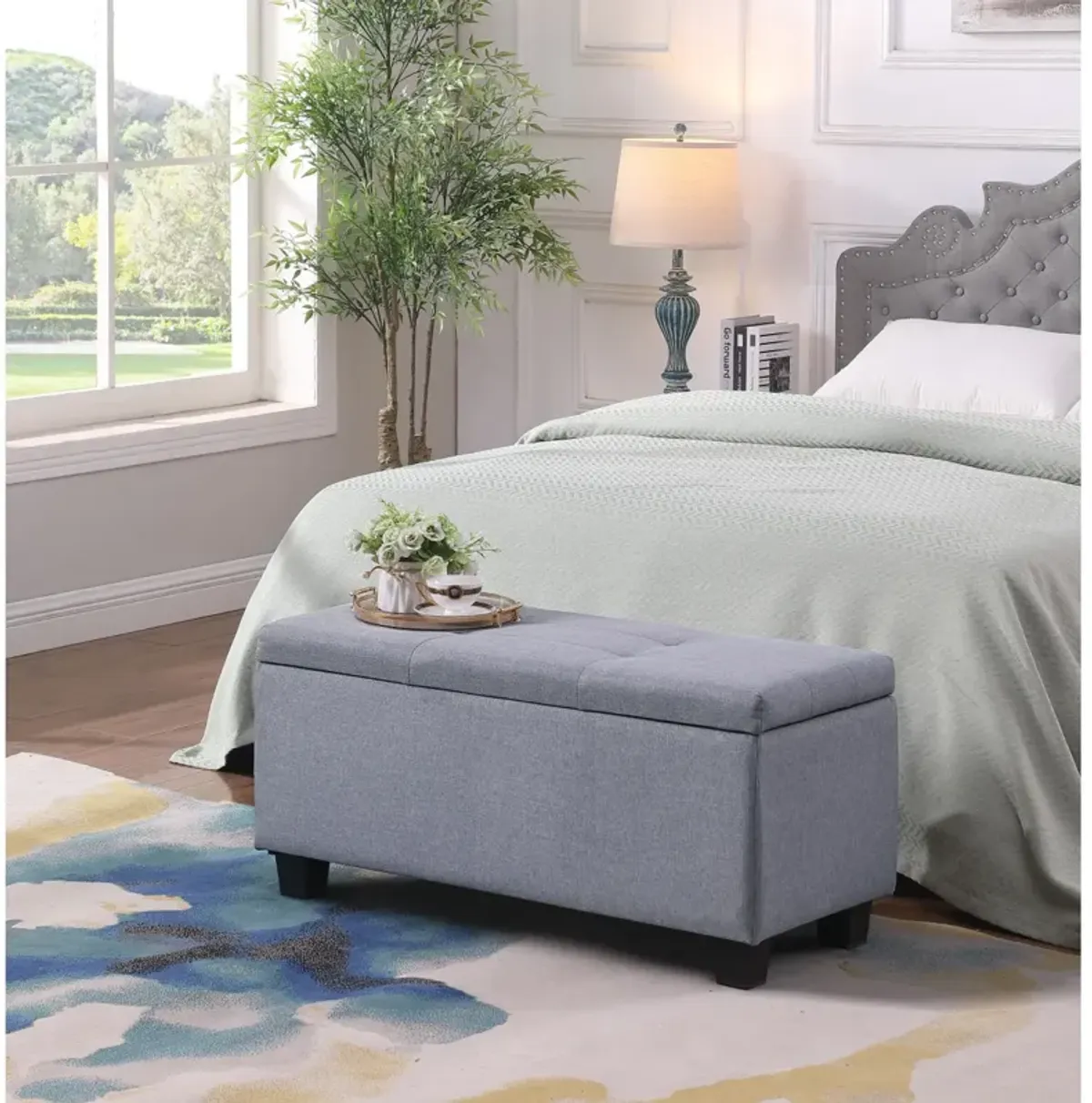 3-in-1 Tufted Linen Ottoman Bench - 250 Lbs Capacity