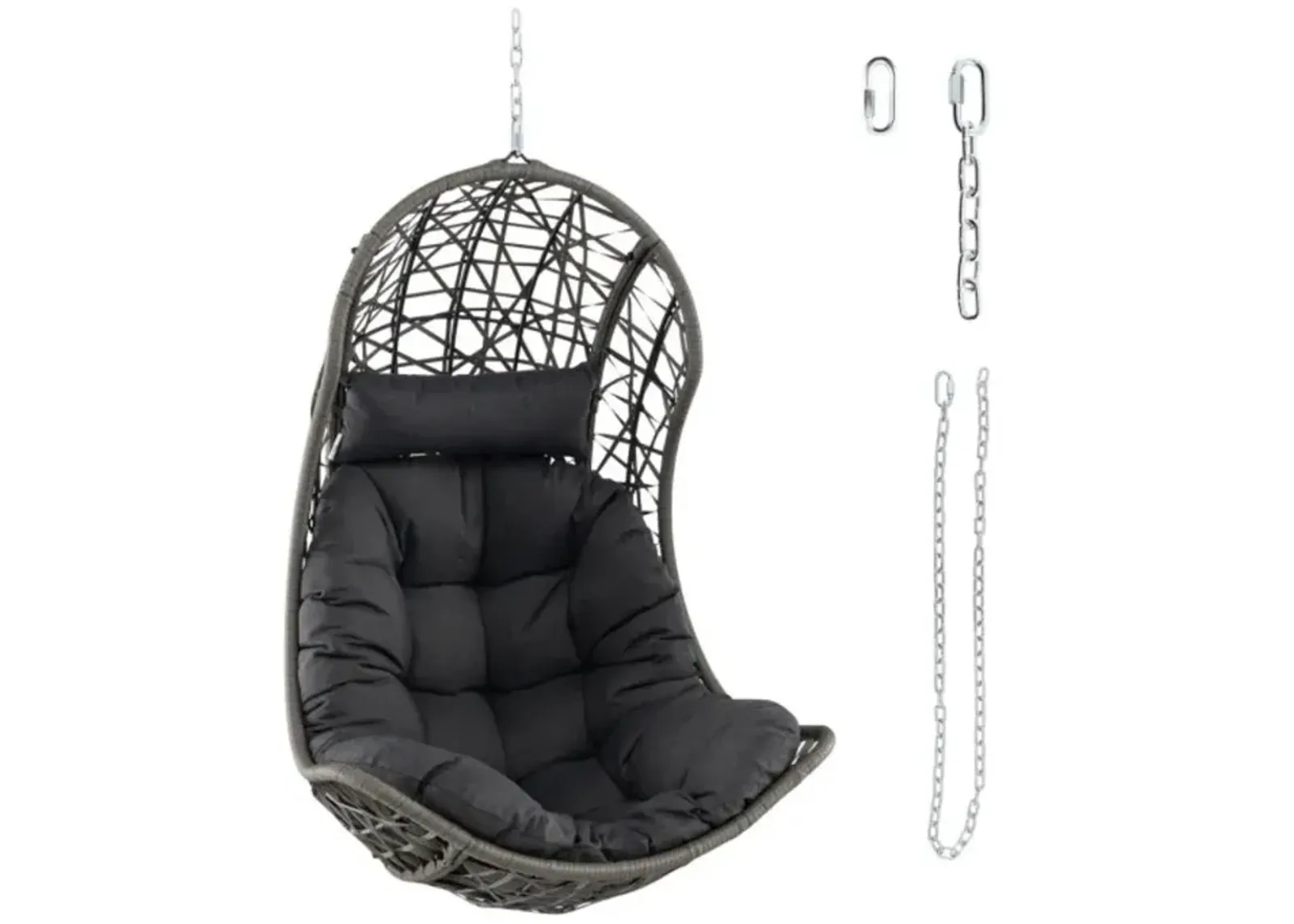 Hivvago Hanging Egg Chair PE Rattan Swing Hammock Chair with Soft Pillow and Cushion-Gray