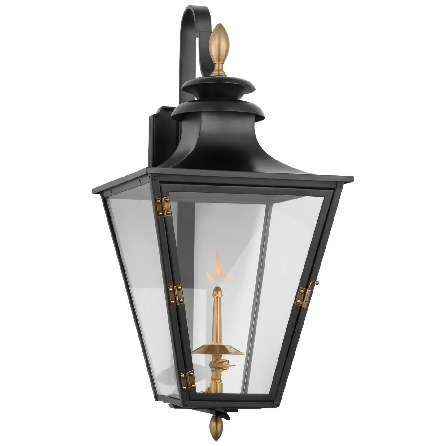 Albermarle Small Bracketed Gas Wall Lantern in Matte Black and Brass with Clear Glass