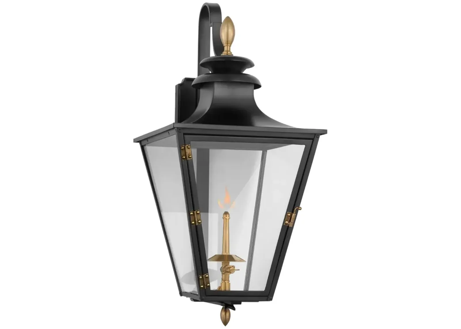 Albermarle Small Bracketed Gas Wall Lantern in Matte Black and Brass with Clear Glass