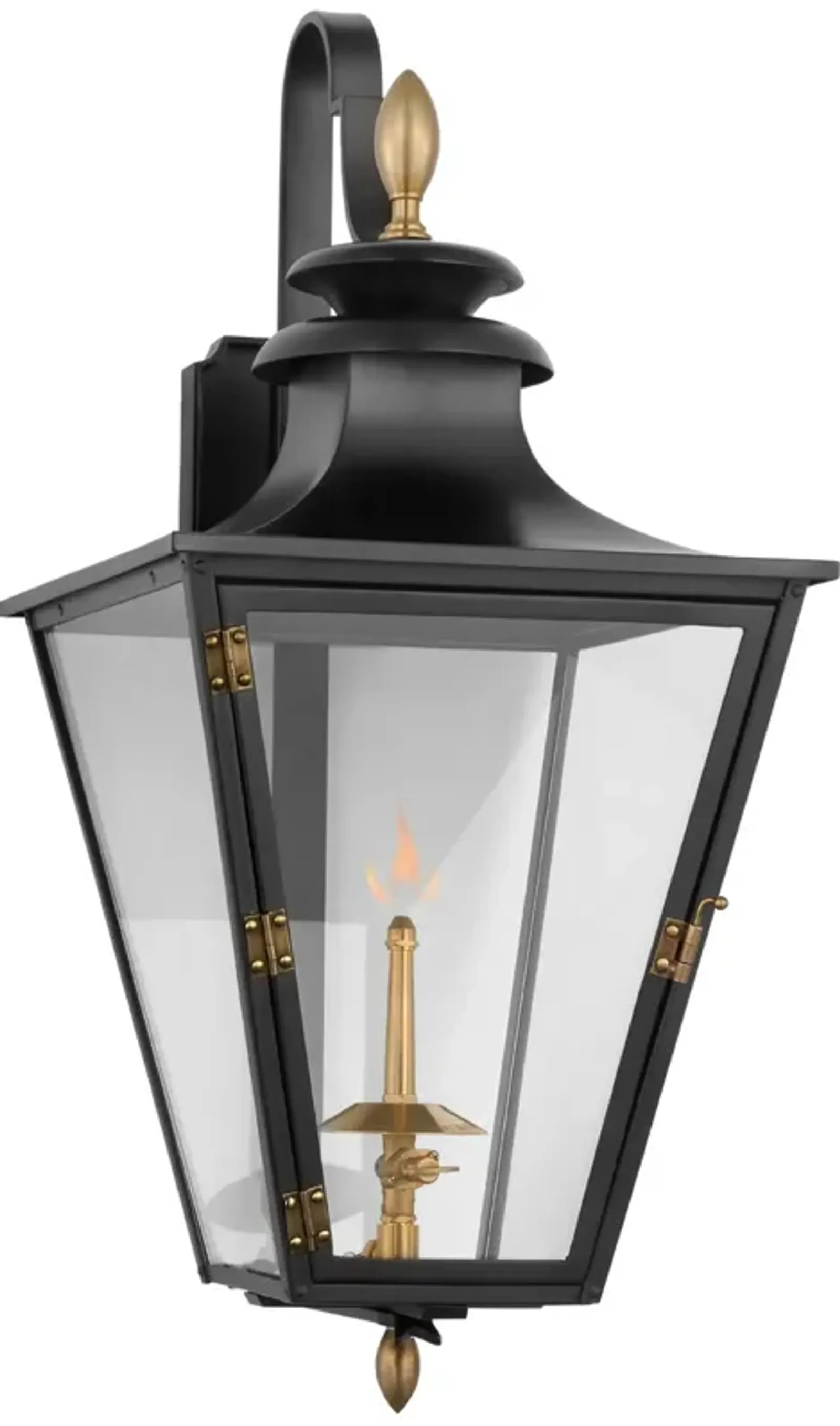 Albermarle Small Bracketed Gas Wall Lantern in Matte Black and Brass with Clear Glass