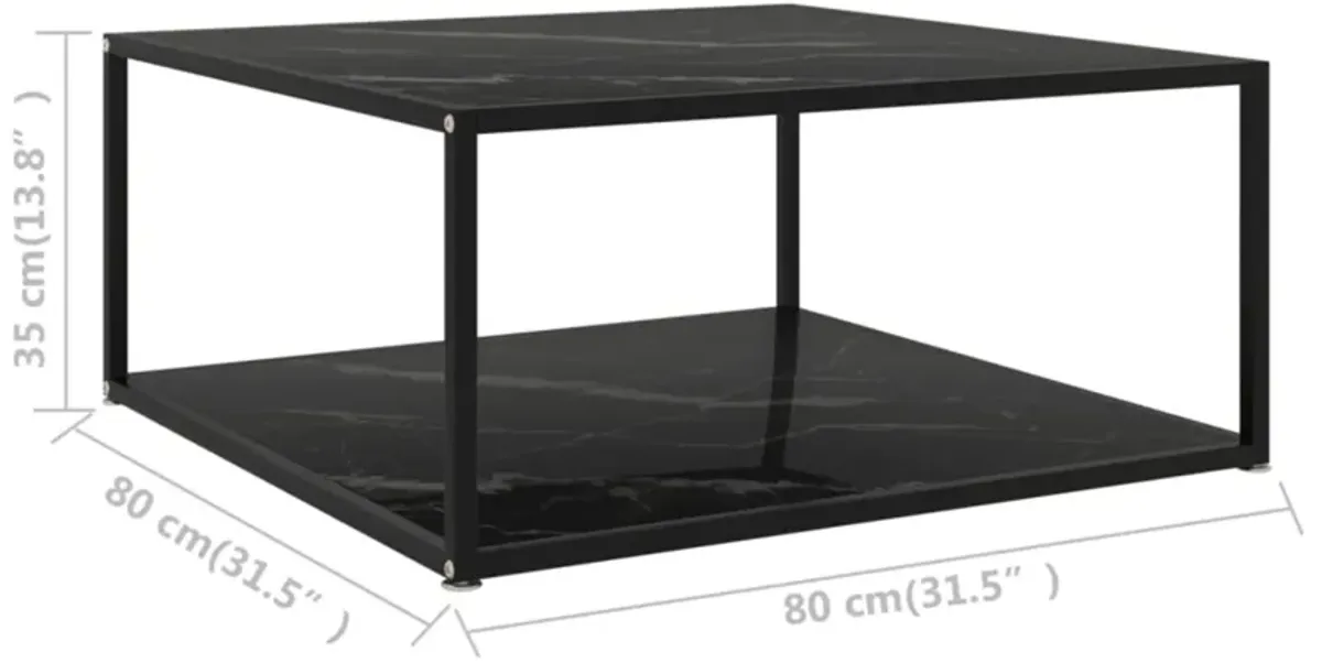 vidaXL Tea Table Black 31.5"x31.5"x13.8" Tempered Glass